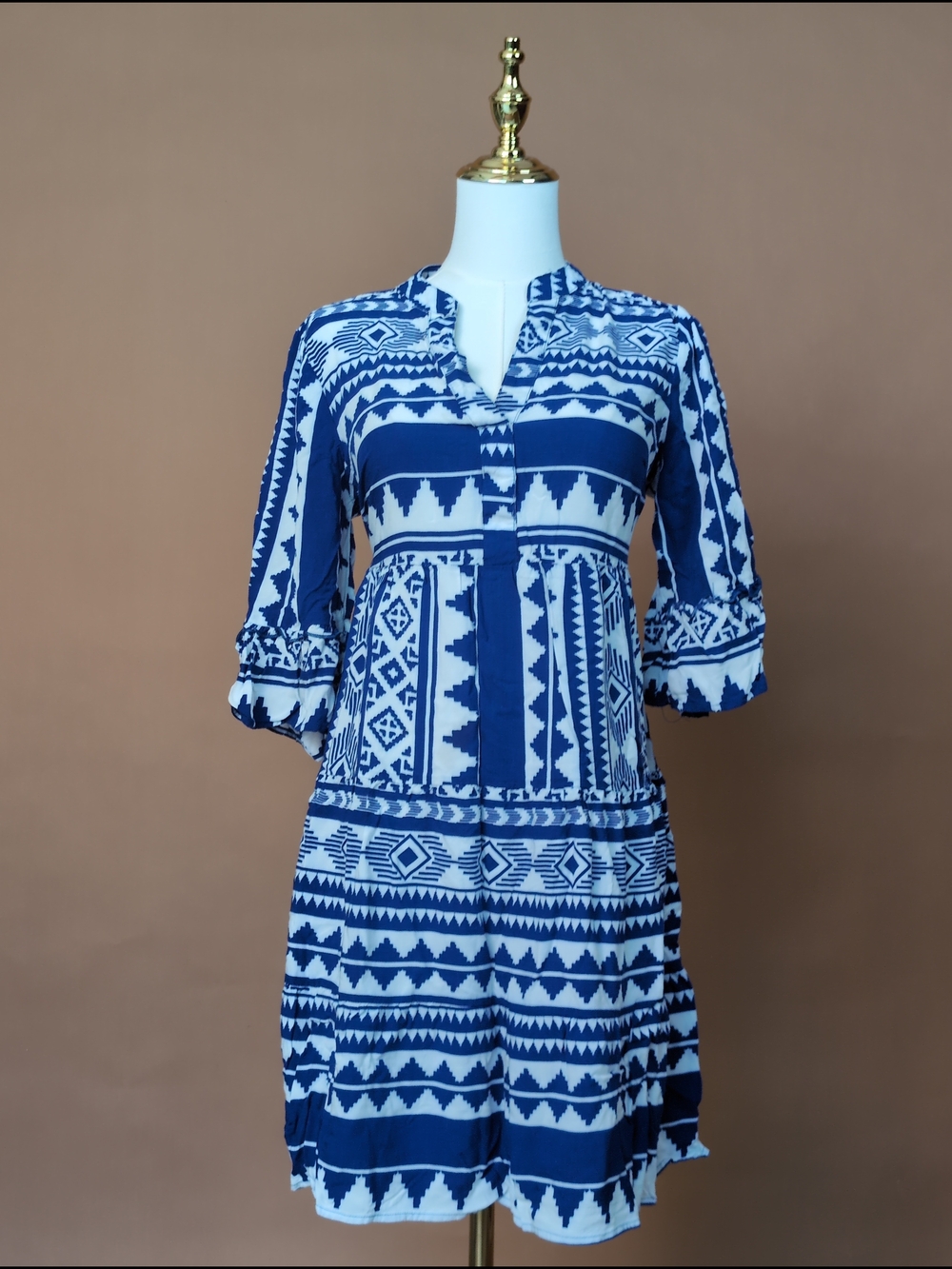 Chic Mlle Gabrielle Aztec Geometric Tunic Mini Dress in Cobalt Blue Size M